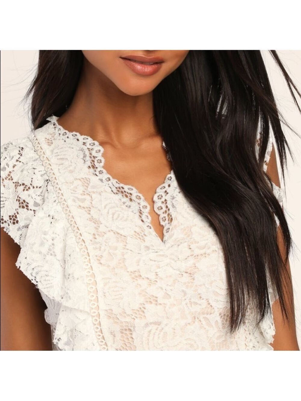 NWT Lulus Ivory Lace Ruffle Crop Top XS - Picture 3 of 7